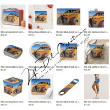 Gifts with old abandoned car in Solitaire design