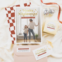 Retro Typography Groovy Christmas Photo Holiday