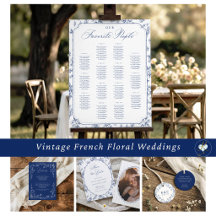 Vintage French Toile Navy Blue Wedding