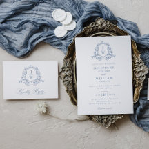 Blue Monogram Crest Floral Elegant Wedding