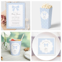 Classic Polka Dots Dusty Blue Bow Boy Baby Shower