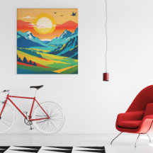 Retro Mountain Landscape Illustration Posters