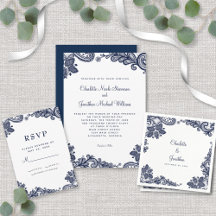 Elegant Lace Custom Navy Blue White Chic Wedding 