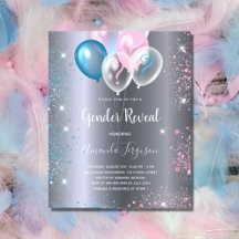Gender reveal party - silver blue pink balloons