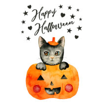 Halloween Black Cat in a Jack O' Lantern