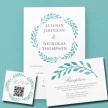 Simple Teal Watercolor Botanical Vine Wedding