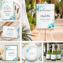 Blue Watercolor Wildflowers Modern Bridal Shower