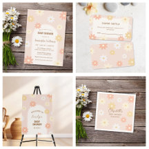 Retro Chic Daisy Boho Girl Baby Shower
