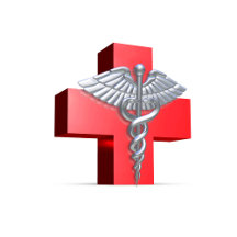 Medical Silver 3D Caduceus Cross Red