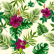 Tropical Flowers Leaves Seamless Pattern