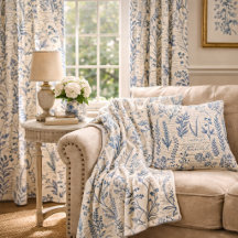 Vintage Blue Wildflower French Toile Home Decor