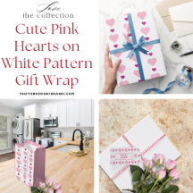 Cute Pink Hearts on White Pattern Gift Wrap