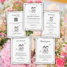 Minimalist Black White Border Couple Wedding Suite