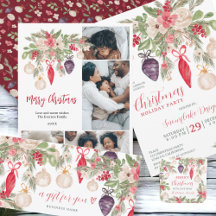 Elegant bauble pine floral watercolor Christmas