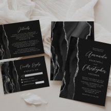 Agate Black Silver Script Dark Wedding Suite