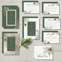 Winter Pine Cone Berries Wedding Suite Cards