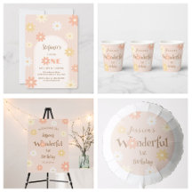 Retro Chic Daisy Flowers 1st Onederful Birthday