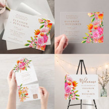 Pink and Orange Watercolor Botanical Wedding
