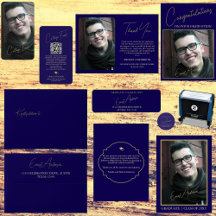 Modern Elegant Dark Blue Grad Cap Graduation Suite