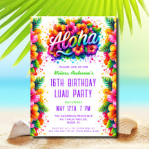 Aloha Tropical Birthday Luau Invitations & More