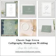 Classic Sage Green Calligraphy Monogram Wedding