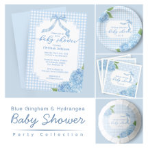 Blue Gingham Plaid Hydrangea Baby Shower