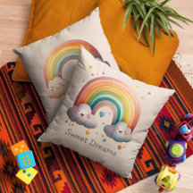 Kids Rainbow Pillows on Tan