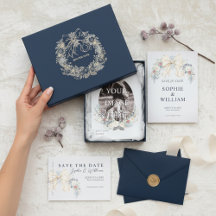 Winter Wedding Invitation Suite Floral Ribbon