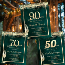 Champagne Glass Gold Confetti Green  Birthday 