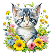 Gray Kittens in Flowers