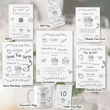 Cute Doodle Illustrations Casual Wedding Suite