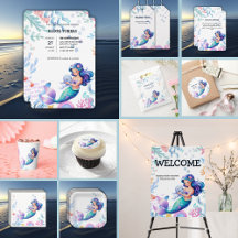 Cute Mermaid Under the Sea Watercolor Baby Shower