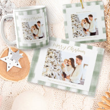Cute Green Gingham Plaid Custom Photo Christmas