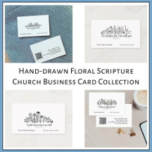 Hand-drawn Floral Scripture Church Business Cards