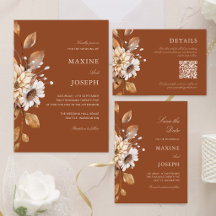 Elegant Terracotta Floral Boho Fall Wedding Set