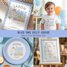 Blue One Silly Goose - Retro Boy First Birthday 