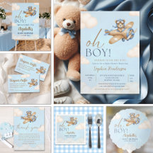Baby Shower Boy with Adorable Pilot Teddy Bear