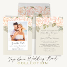 Wedding Sage Green Blush Watercolor Rose Floral 