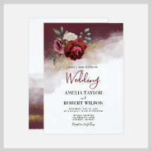 Burgundy Watercolor Floral Gold Glitter