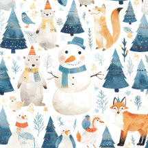 Snowman & Woodland Animals Nursery Wall Art Prints