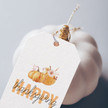 Watercolor Pumpkins & Orange Happy Thanksgiving 