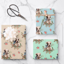 Vintage Merry Christmas Puppy holding Mistletoe