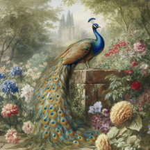 Peacocks in an English garden