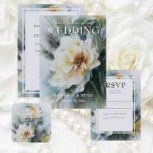 Elegant Watercolor Roses Cream, Sage Green Wedding