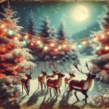 Vintage Christmas Reindeer and Christmas Lights