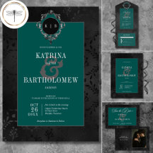 Dark Gothic Black Floral Satin Damask Teal Wedding