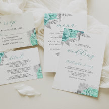 Elegant Floral Aqua Silver Script Wedding Suite