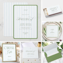 Classic Border Sage Green & Blue Stripes Wedding