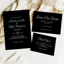 Modern Sleek Black Romantic White Script Wedding