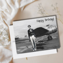 Amelia Earhart Black White Aviation Birthday 